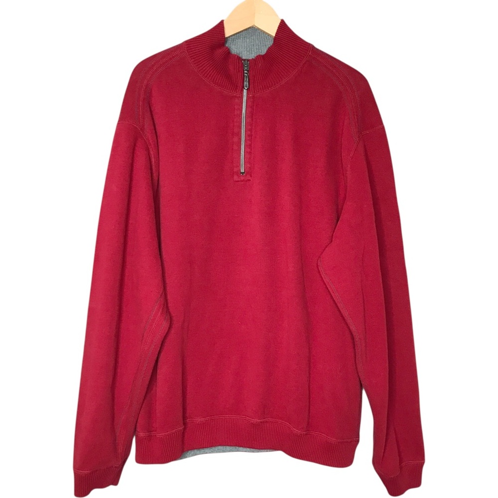 Tommy Bahama 1/4 Zip Reversible Sweater Pullover Cotton Red Grey Men’s Large